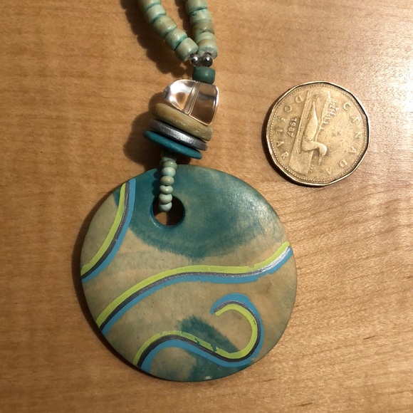 Stained Painted Wood and Mixed Beads Necklace - Picture 3 of 6